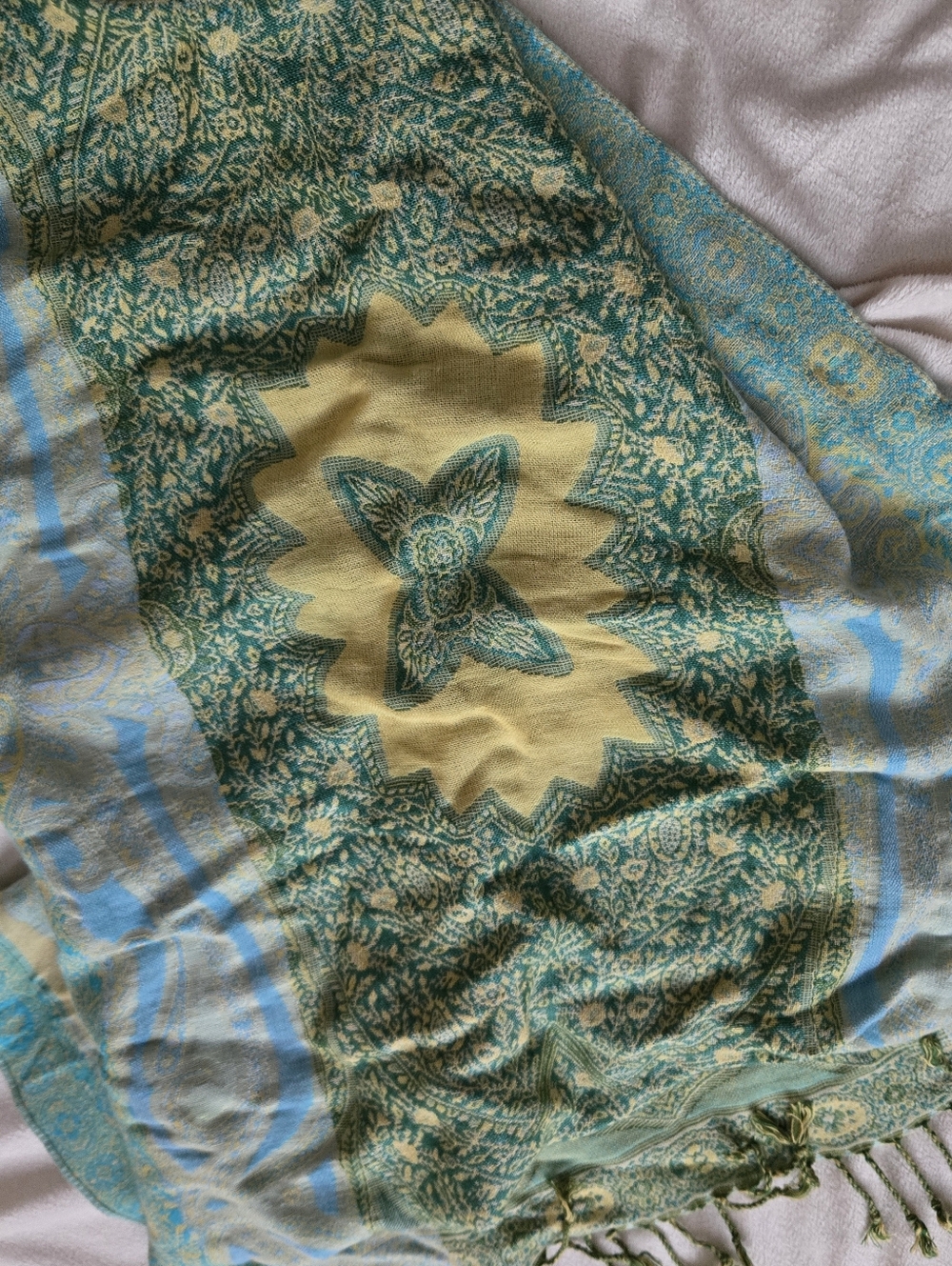Blue and Green Paisley Pashmina